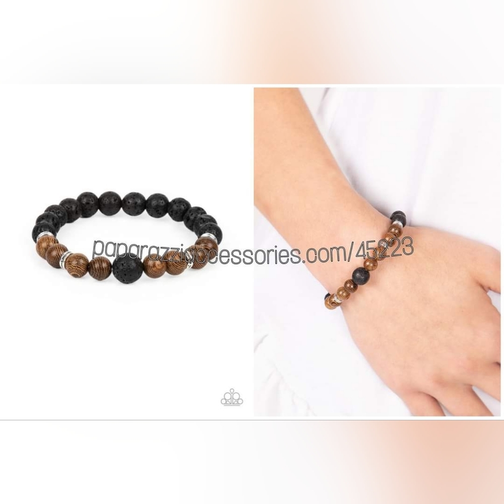 Wood & Lava Stone Beaded Bracelet - Fashion Accessories